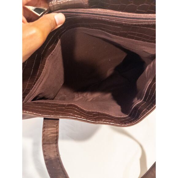 Vintage Y2K Diane von Furstenberg Brown Nylon Faux Croc Trim Tote Bag - Picture 5 of 12